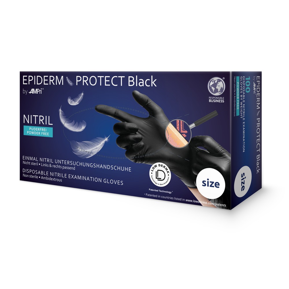 Nitrilhandschuhe, schwarz, Größe M, puderfrei, Epiderm Protect Black by Med-Comfort