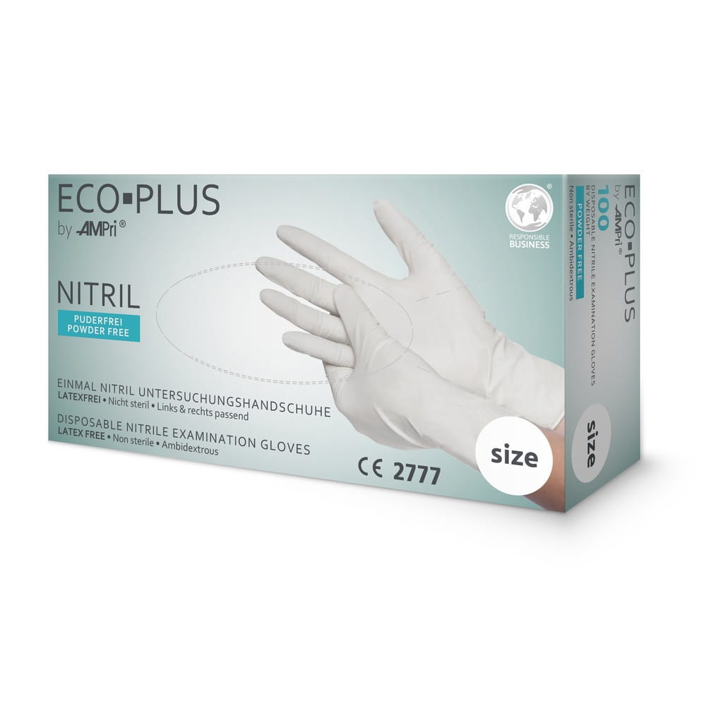 Nitrilhandschuhe, weiß, Größe XS, puderfrei, Eco-Plus