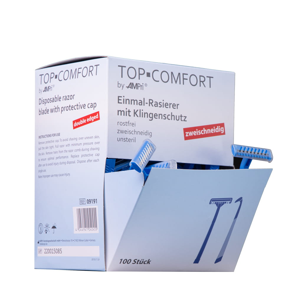 ABS Einweg Rasierer mit Edelstahl Klinge, 2-schneidig, Farbe Blau, Top-Comfort