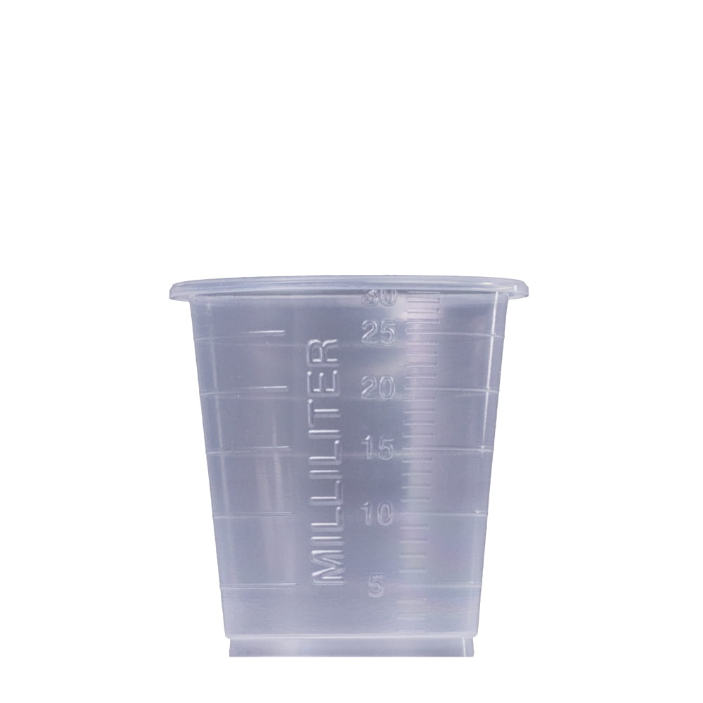 PP Eco Einmal Medizinbecher, 30 ml, graduiert, transparent, milchig, Med-Comfort Eco