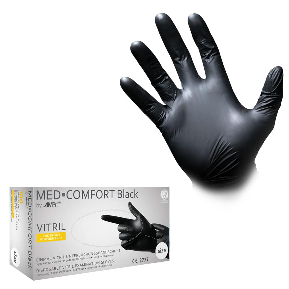 Vitrilhandschuhe, schwarz, Größe S, puderfrei, Med-Comfort Vitril Vitrilhandschuhe, schwarz, Größe S, puderfrei, Med-Comfort Vitril