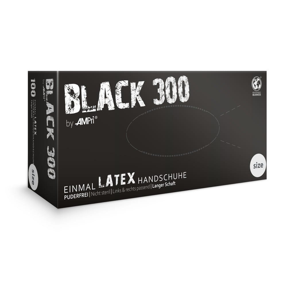 Latexhandschuhe mit Überlänge schwarz, Größe XL, puderfrei, Black 300 Latex