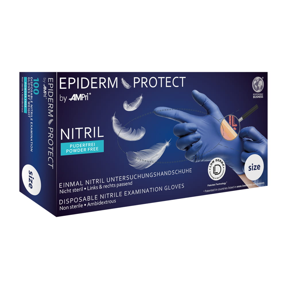 Nitrilhandschuhe, metallblau, blau, Größe S, puderfrei, Epiderm Protect by Med-Comfort Nitrilhandschuhe, metallblau, blau, Größe S, puderfrei, Epiderm Protect by Med-Comfort