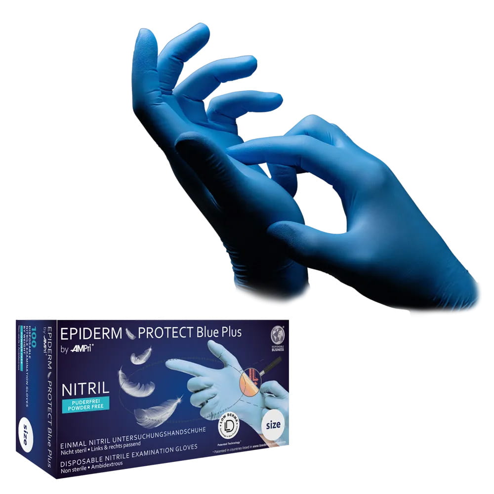 Nitrilhandschuhe, hellblau, blau, Größe M, puderfrei, Epiderm Protect Blue Plus by Med-Comfort