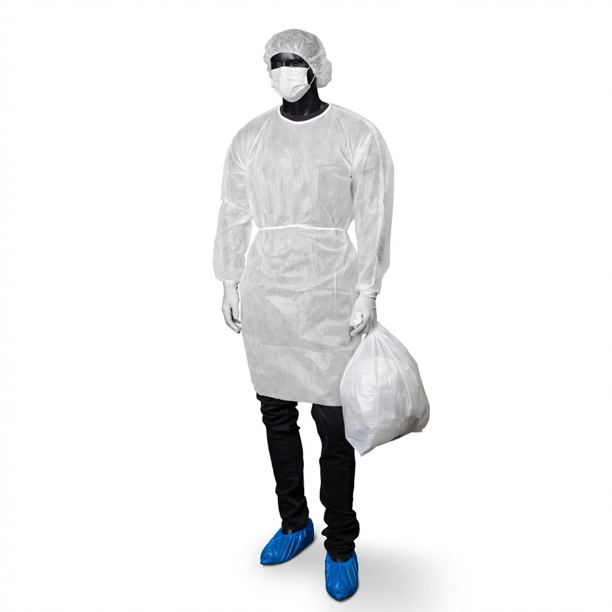 Hygiene-Set, SMS-Kittel, Gesichtsmaske, Barretthaube, Nitrilhandschuhe, PE Überziehhandschuhe, Schürze, Müllbeutel, Safe Comfort