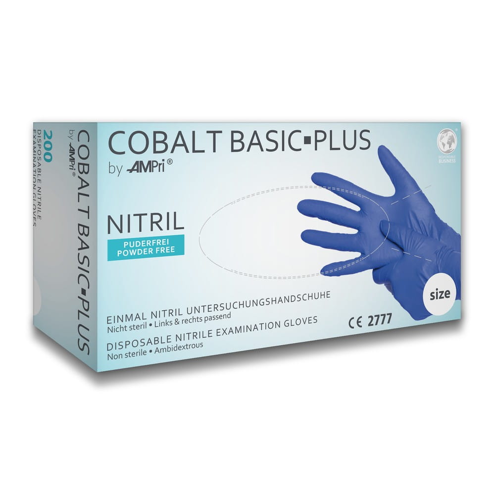 Nitrilhandschuhe, kobaltblau, blau, 200 Stück/Box, Größe L, puderfrei, Cobalt Basic-Plus
