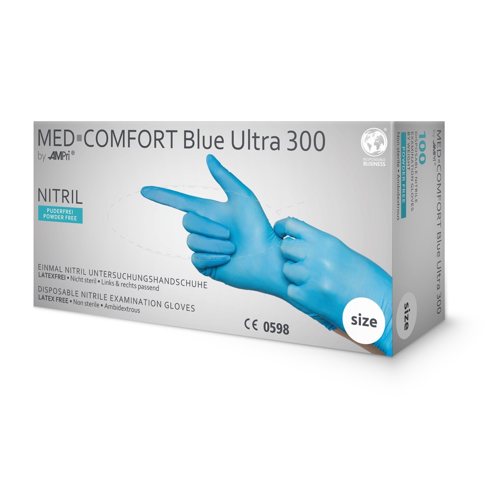 Starker und langer Nitrilhandschuh, blau, Größe S, puderfrei, Med-Comfort blue Ultra 300