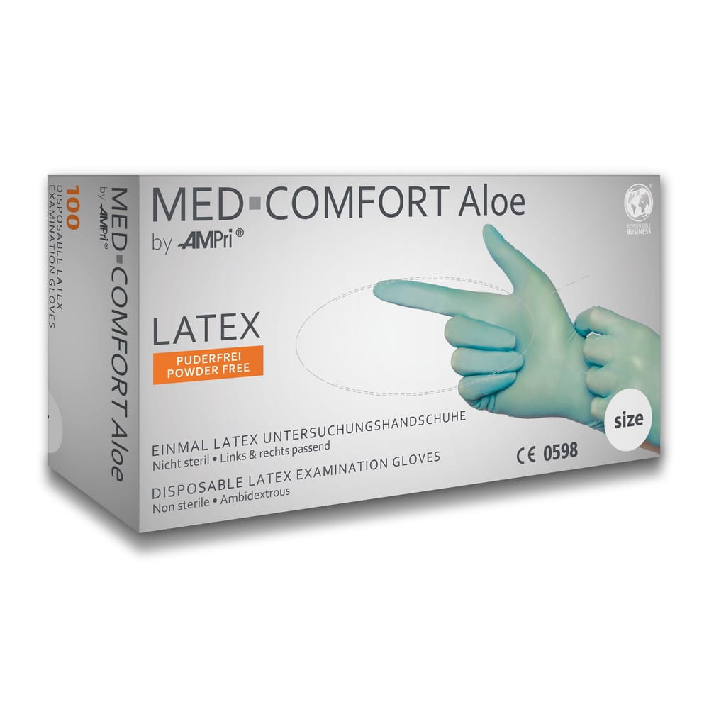 Latexhandschuhe, mintgrün, grün, Größe L, puderfrei, Med-Comfort Aloe