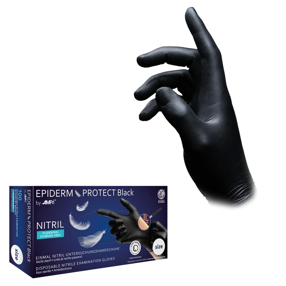 Nitrilhandschuhe, schwarz, Größe XS, puderfrei, Epiderm Protect Black by Med-Comfort Nitrilhandschuhe, schwarz, Größe XS, puderfrei, Epiderm Protect Black by Med-Comfort