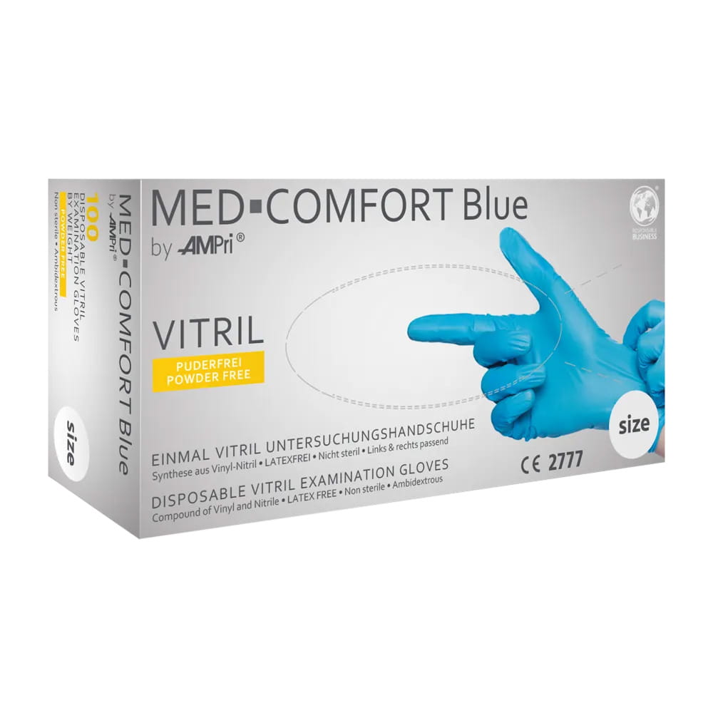 Vitrilhandschuhe, blau, Größe L, puderfrei, Med-Comfort blue Vitril
