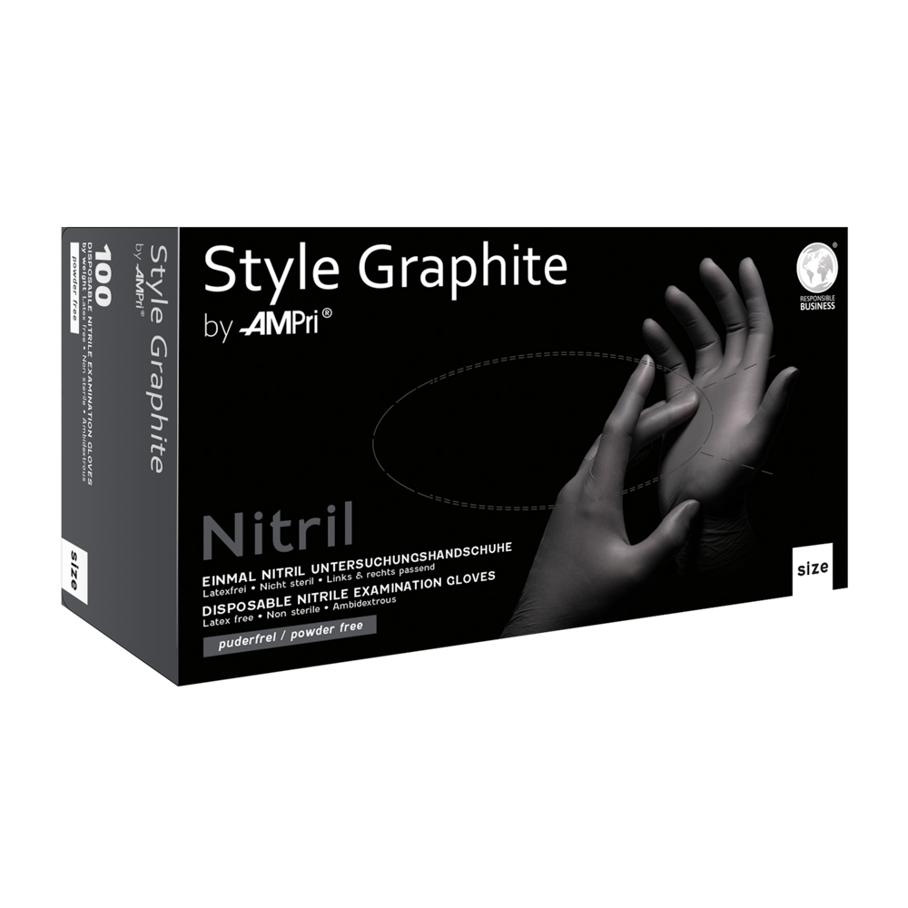 Nitrilhandschuhe, anthrazit, Größe XS, puderfrei, Style GRAPHITE by Ampri
