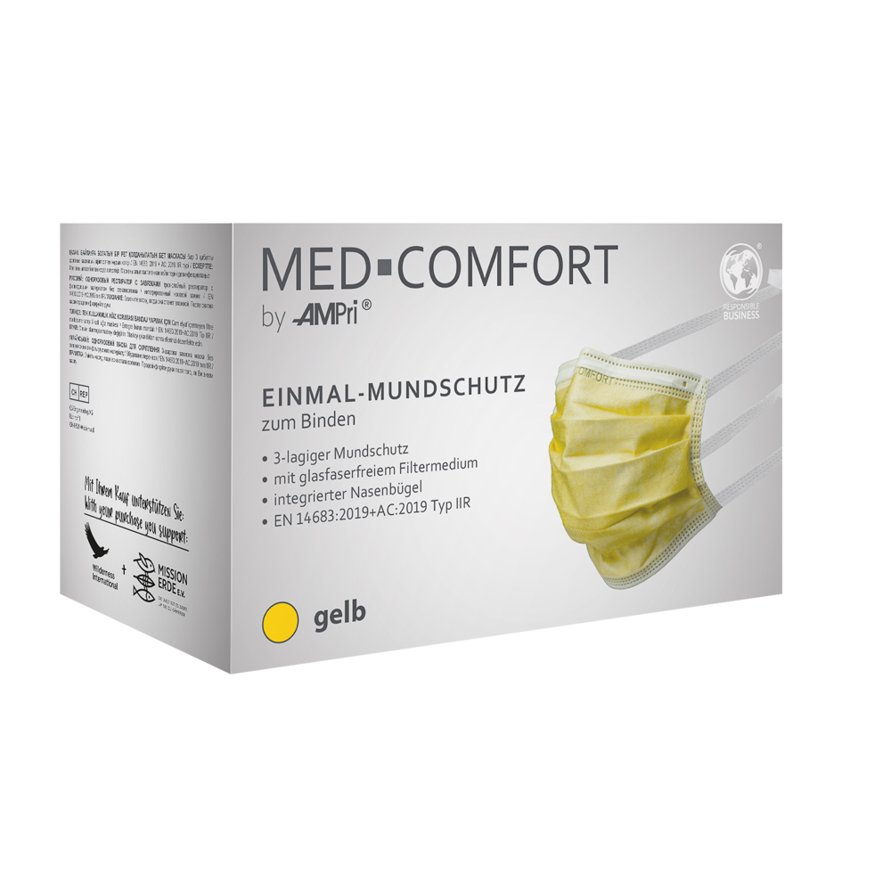 OP Maske zum Binden, gelb, Typ IIR, Med-Comfort