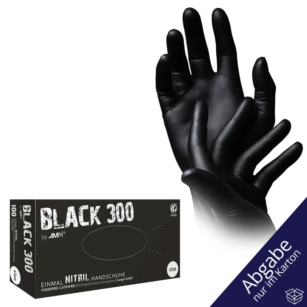 Nitrilhandschuhe mit Überlänge, schwarz, Größe L, puderfrei, Black 300 Nitril