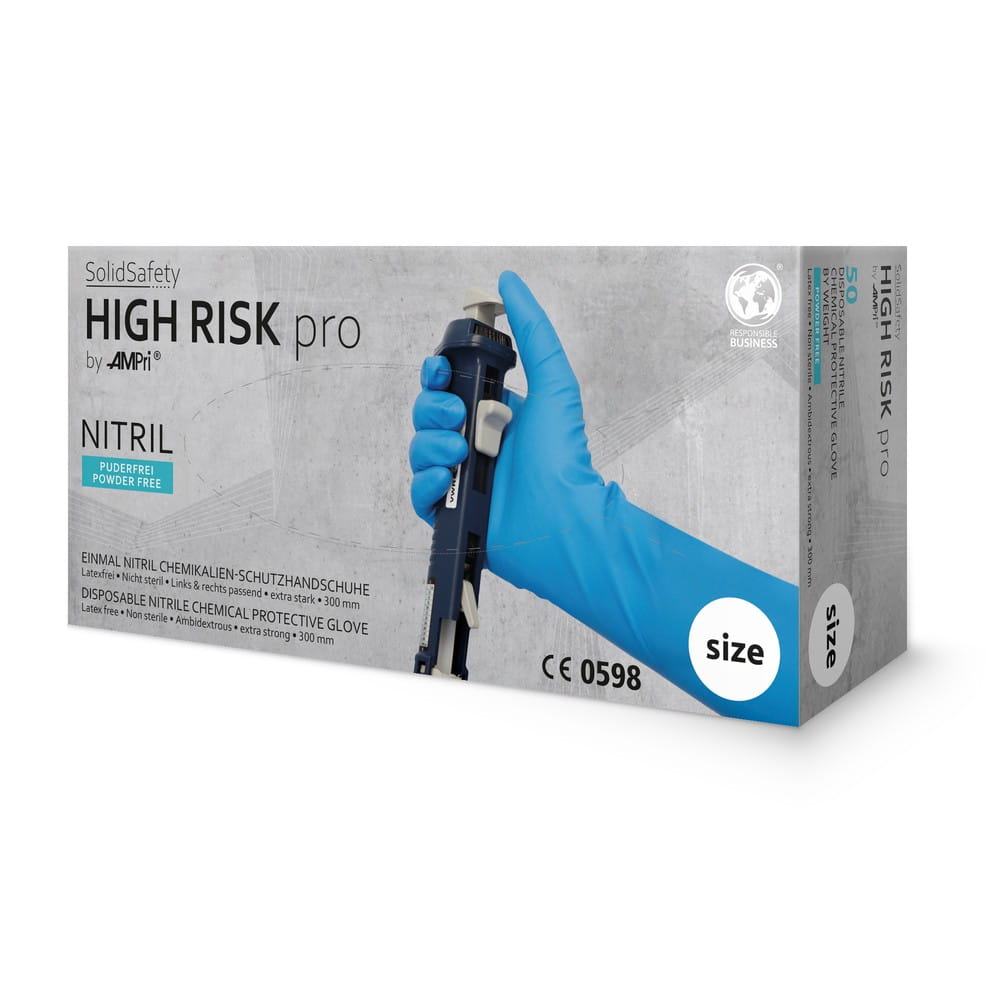 Einmalhandschuhe aus Nitril, Typ A, Größe M, blau, Solidsafety High Risk Pro