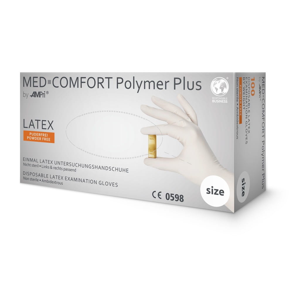 Latexhandschuhe, hellbeige, beige, Größe M, puderfrei, Med-Comfort Polymer Plus