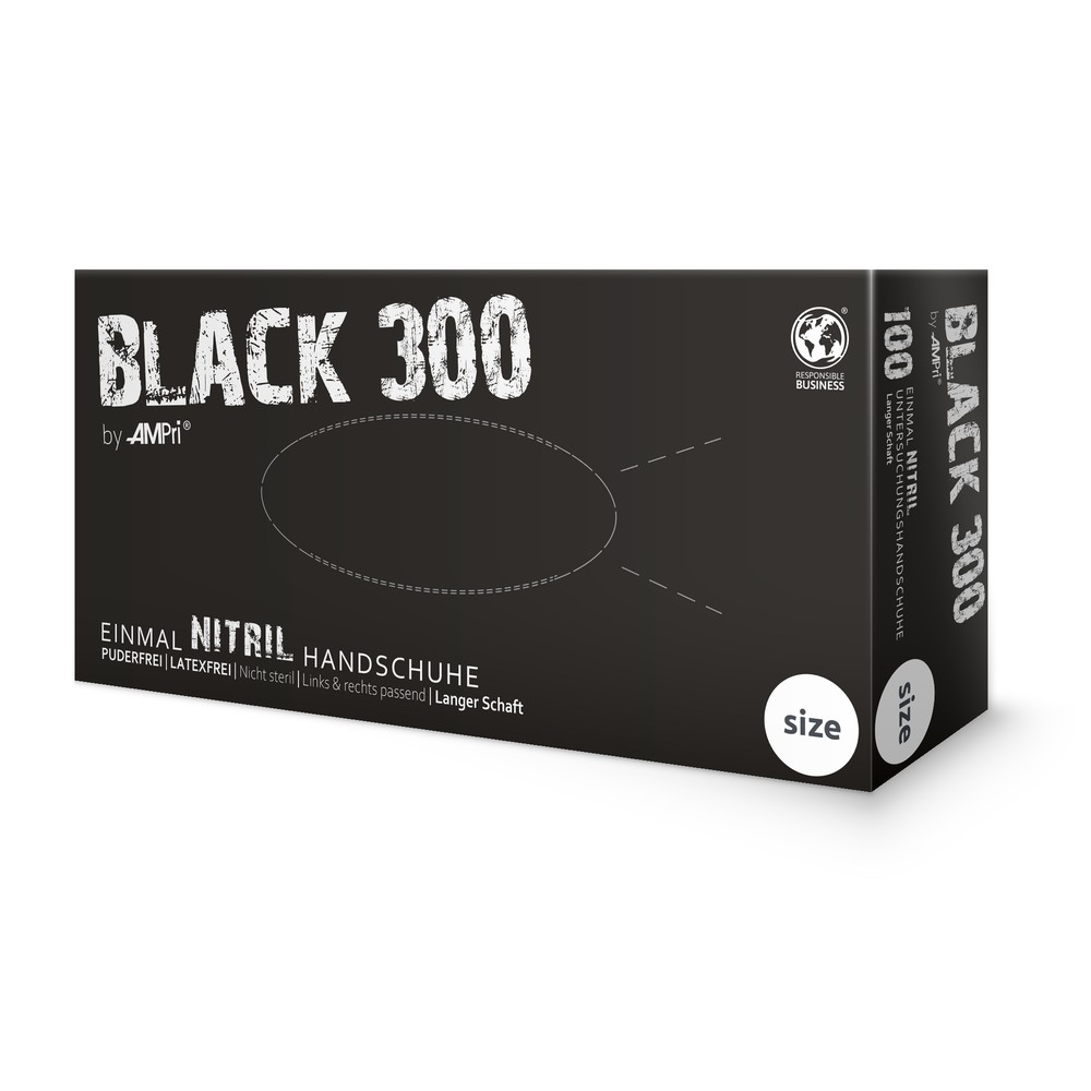 Nitrilhandschuhe mit Überlänge, schwarz, Größe XL, puderfrei, Black 300 Nitril