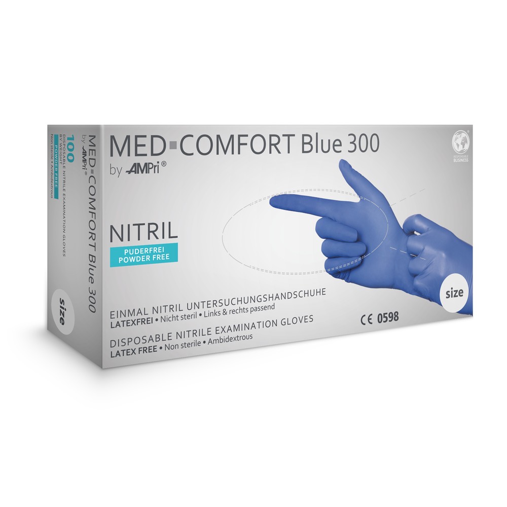 Lange Nitrilhandschuhe, blau, Größe S, puderfrei, Med-Comfort blue 300