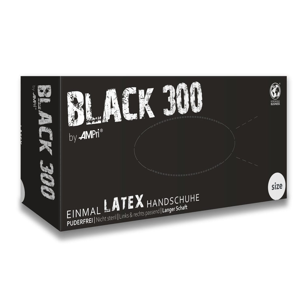 Latexhandschuhe mit Überlänge schwarz, Größe XL, puderfrei, Black 300 Latex