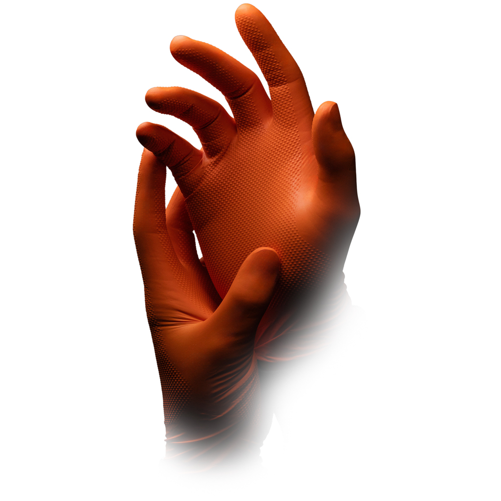 Extreme Grip Einmalhandschuh aus Nitril, Größe XL, orange, ALPHA: extra griffigen und chemikalienbeständigen Arbeitsschutzhandschuh aus Nitril und für den Lebensmittelbereich geeignet als PSA kaufen