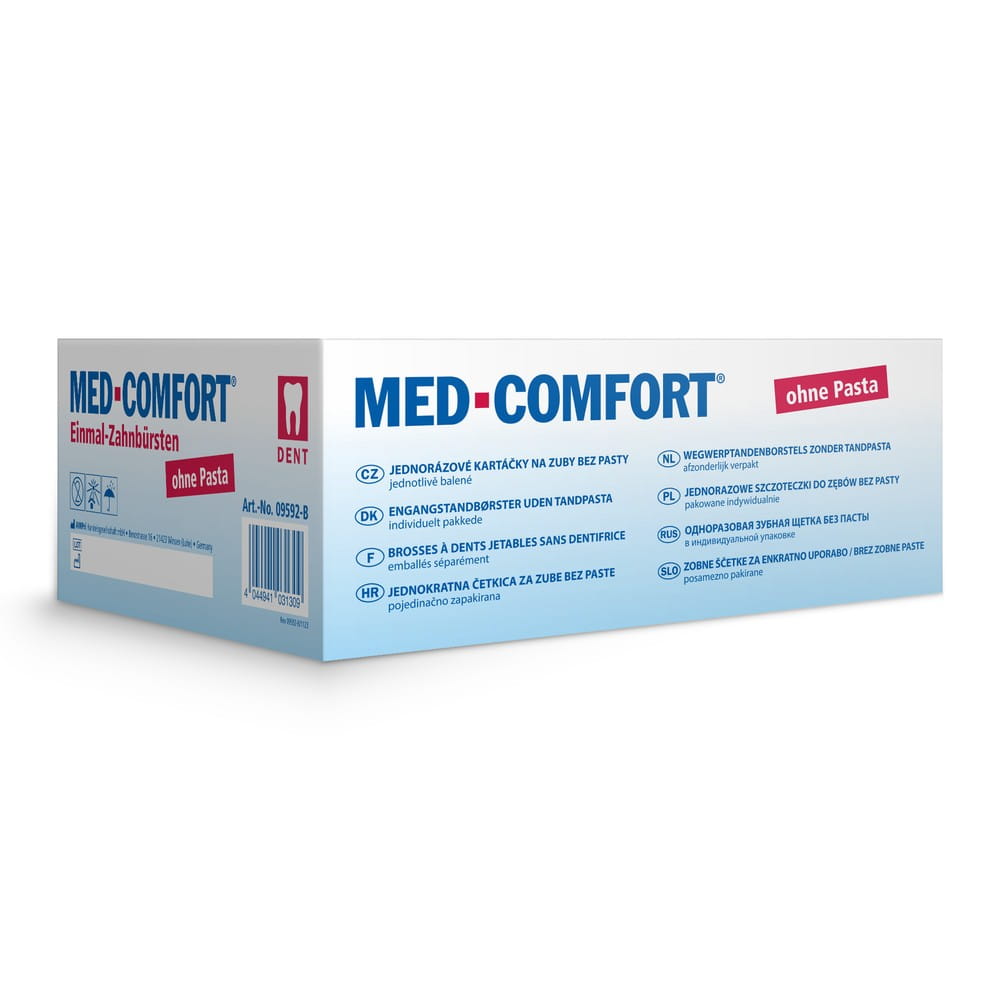 Dental PS Einmalzahnbürste ohne Zahnpasta, Farbe blau, 15 x 2,6 cm, Med-Comfort