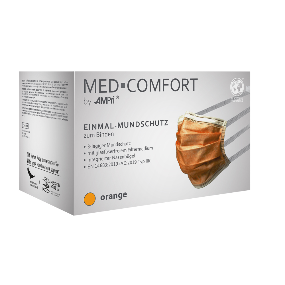 OP Maske zum Binden, orange, Typ IIR, Med-Comfort