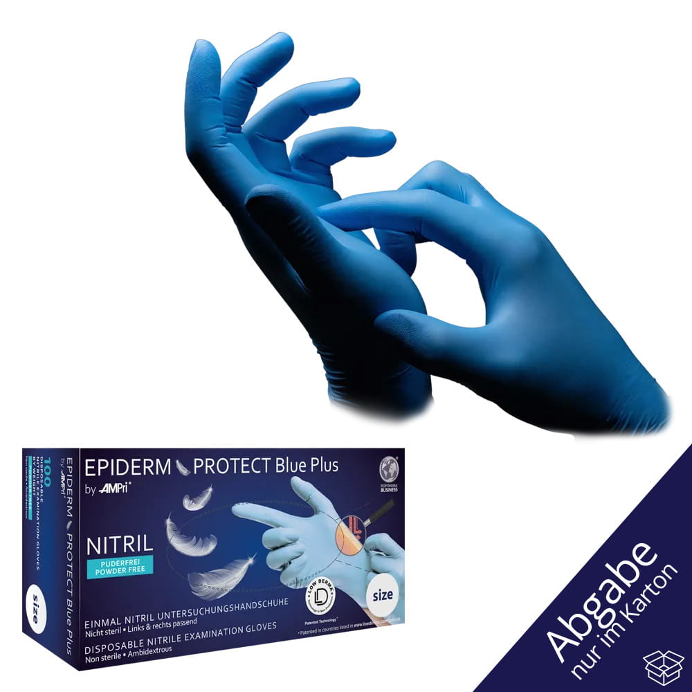Nitrilhandschuhe, hellblau, blau, Größe XL, puderfrei, Epiderm Protect Blue Plus by Med-Comfort