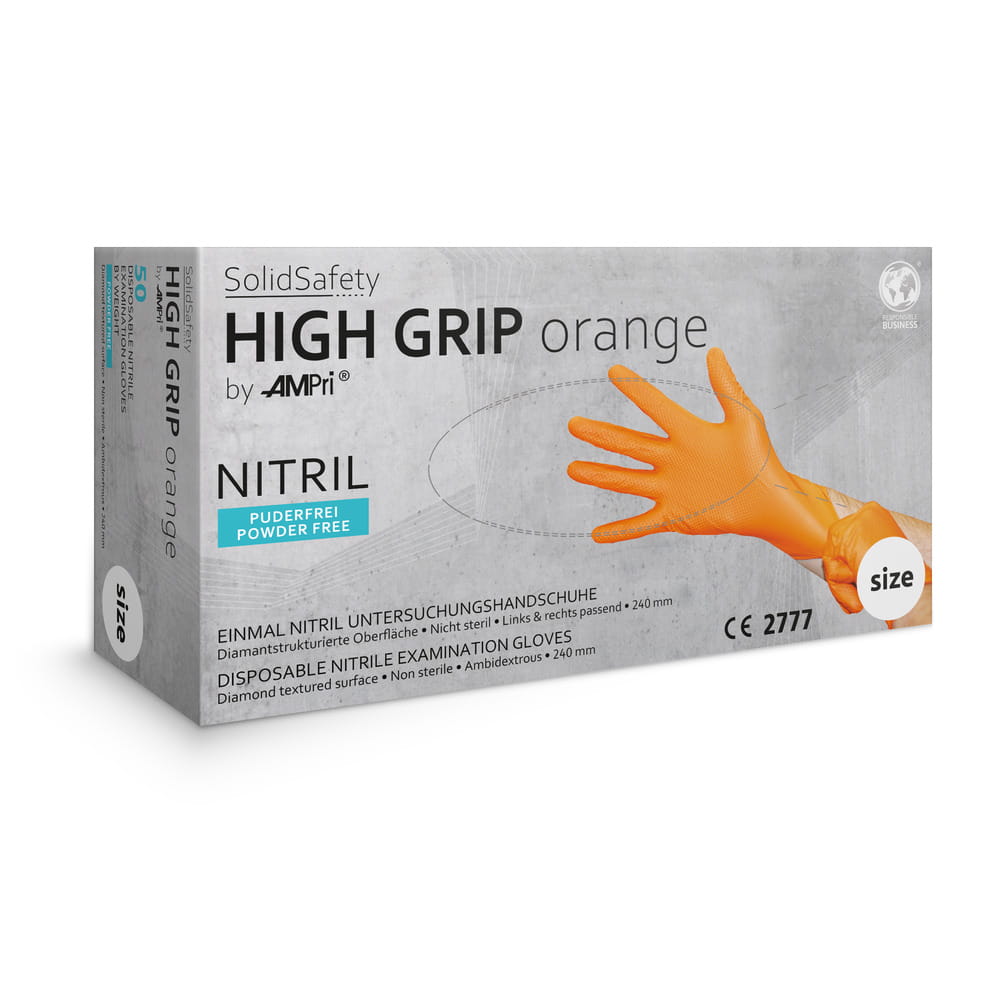 High Grip Einmalhandschuh aus Nitril, Größe XL, orange, SolidSafety