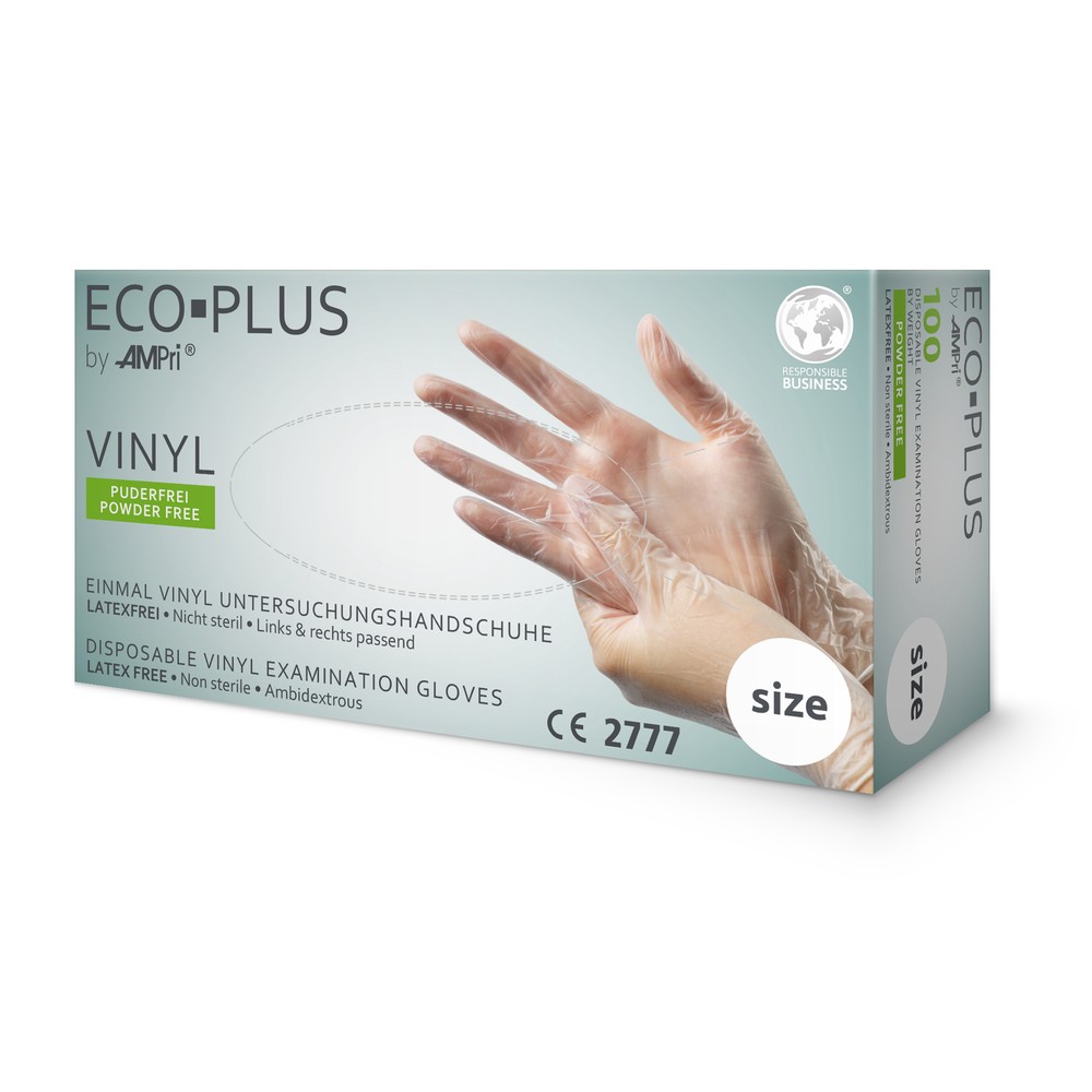 Vinylhandschuhe, weiß, Größe M, puderfrei, Eco-Plus