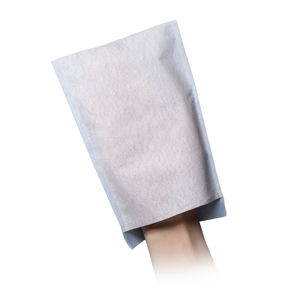 Einweg Waschhandschuh, weiß, blau, PE-Innenbeschichtung, Med-Comfort