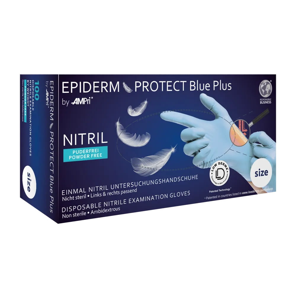 Nitrilhandschuhe, hellblau, blau, Größe M, puderfrei, Epiderm Protect Blue Plus by Med-Comfort