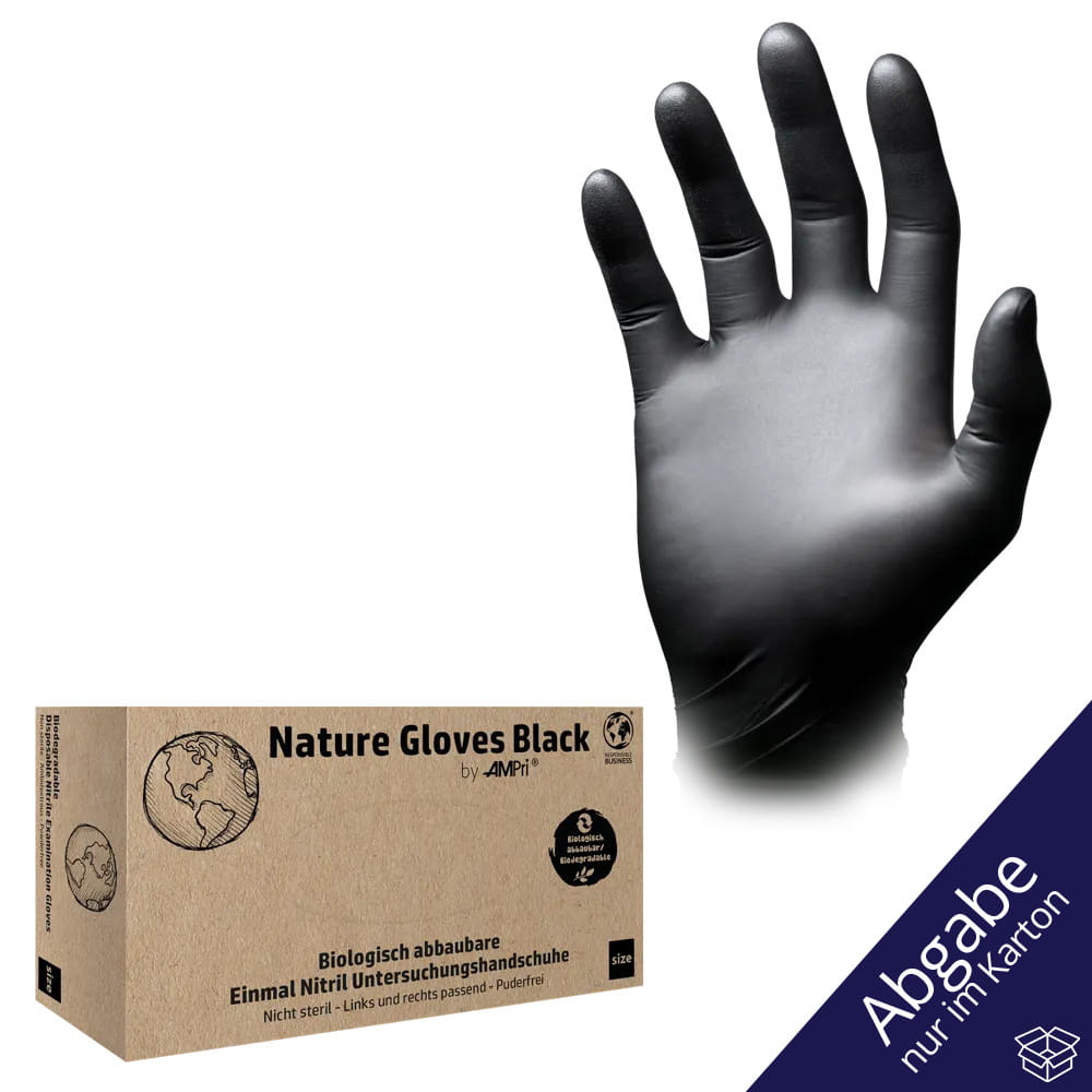 Nitrilhandschuhe, schwarz, Größe M, puderfrei, Nature Gloves by Ampri