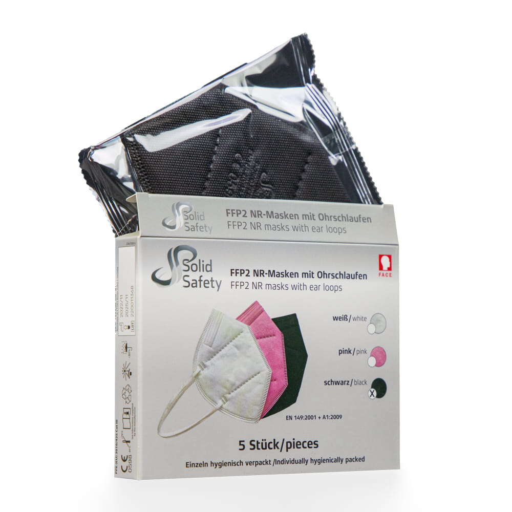 FFP2 Maske, Box á 5 Stck., schwarz, SolidSafety