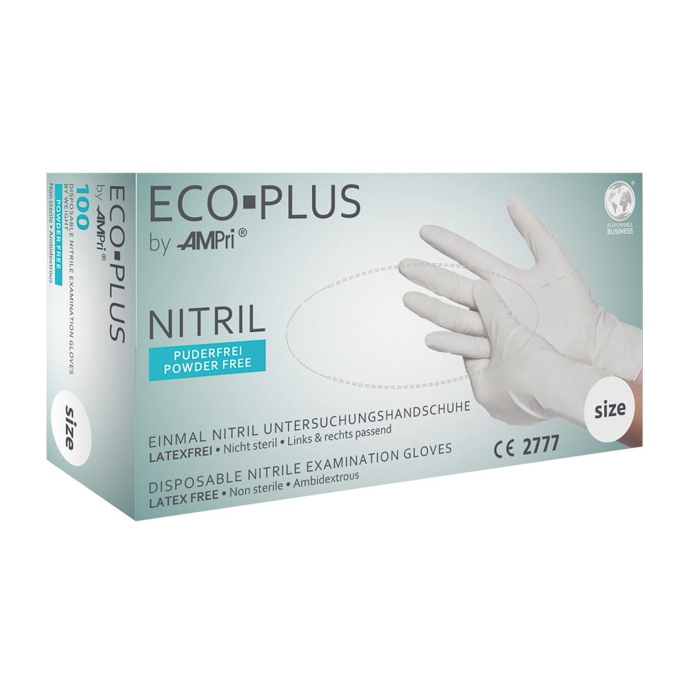 Nitrilhandschuhe, weiß, Größe L, puderfrei, Eco-Plus Nitrilhandschuhe, weiß, Größe L, puderfrei, Eco-Plus