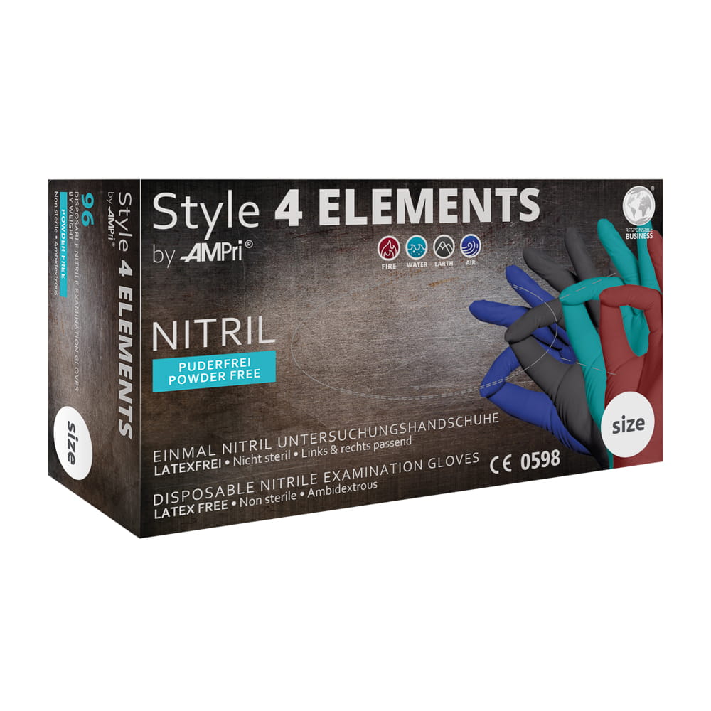 Nitrilhandschuhe, bunt, Farbenmix, Größe S, puderfrei, Style 4 Elements by AMPri Nitrilhandschuhe, bunt, Farbenmix, Größe S, puderfrei, Style 4 Elements by AMPri
