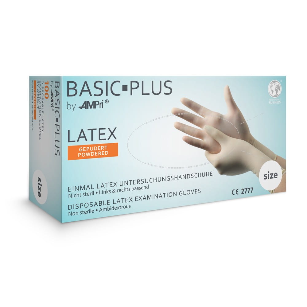 Latexhandschuhe, weiß, Größe S, gepudert, Basic-Plus