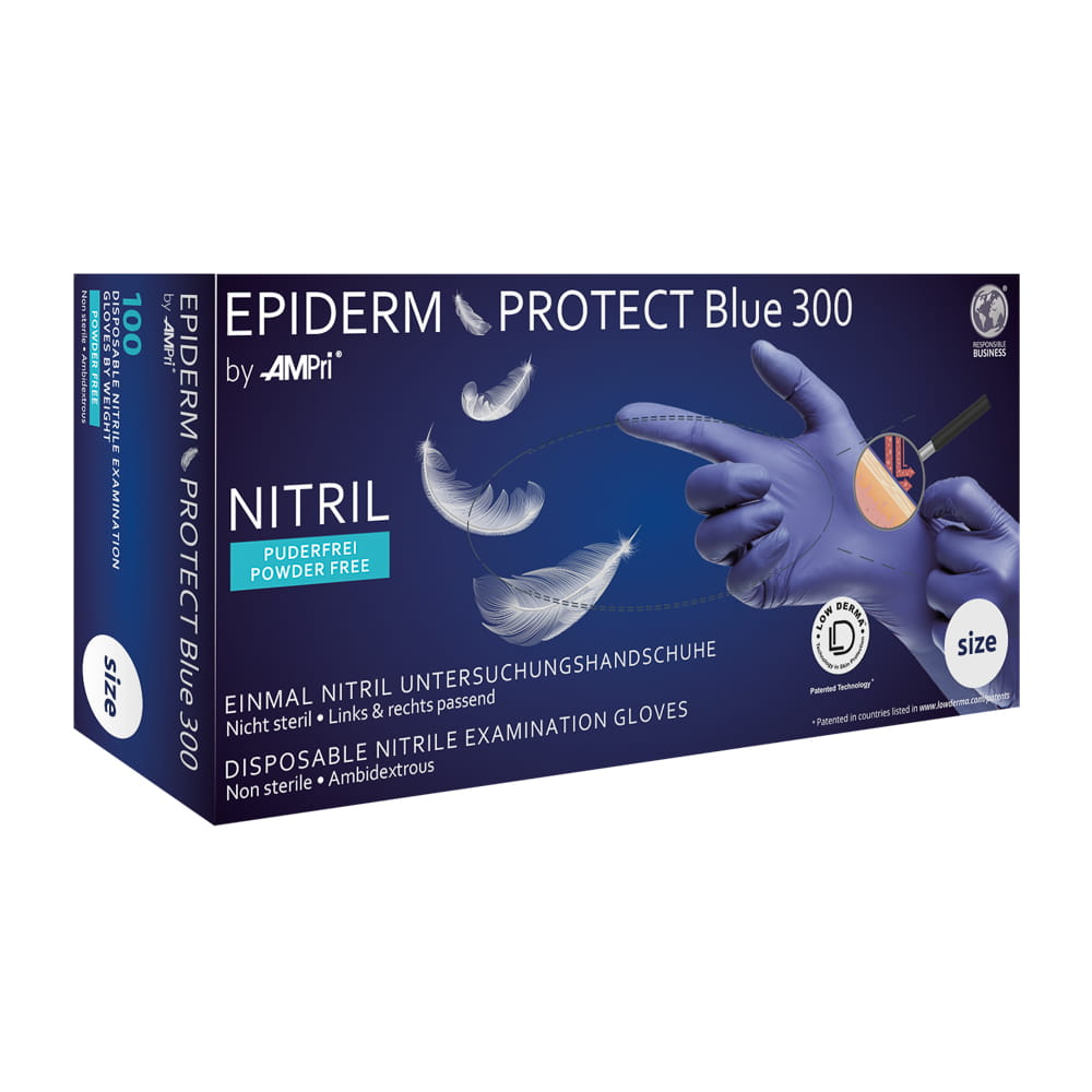 Nitrilhandschuhe, blau, Größe XL, puderfrei, Epiderm Protect Blue 300 by Med-Comfort Nitrilhandschuhe, blau, Größe XL, puderfrei, Epiderm Protect Blue 300 by Med-Comfort