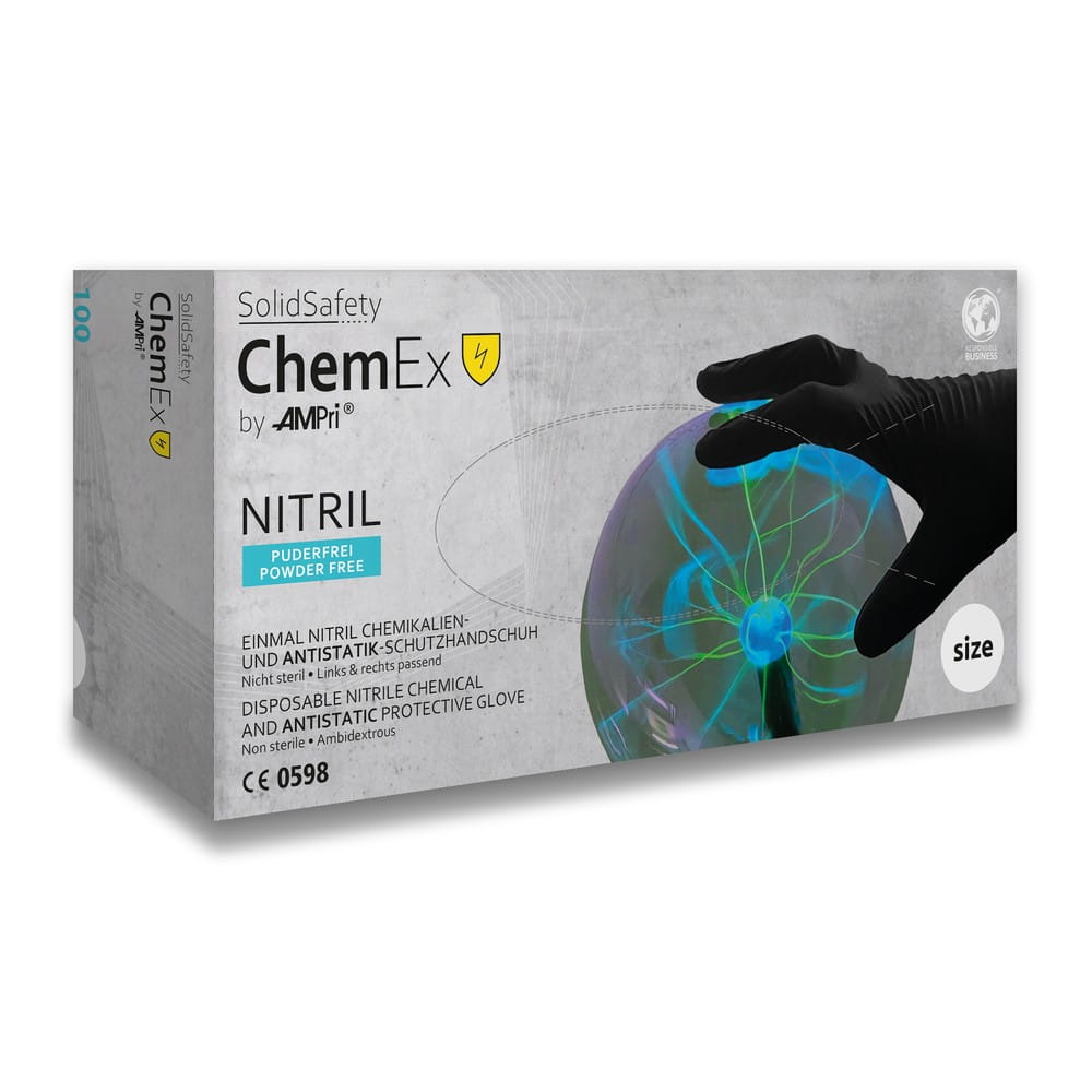 Schutzhandschuh aus Nitril, L, schwarz, SolidSafety Chem Ex Nitrilhandschuh