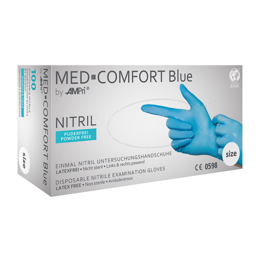 Nitrilhandschuhe, blau, Größe M, puderfrei, Med-Comfort blue