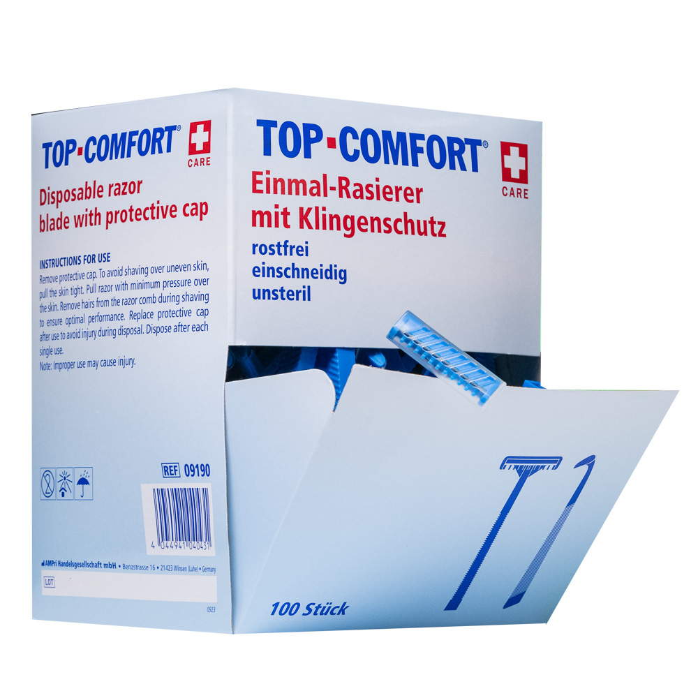 ABS Einweg Rasierer mit Edelstahl Klinge, 1-schneidig, Farbe Blau, Top-Comfort