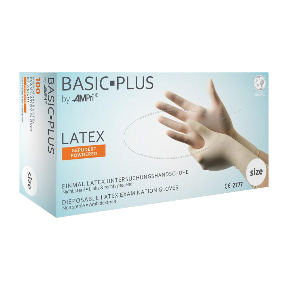 Latexhandschuhe, weiß, Größe M, gepudert, Basic-Plus