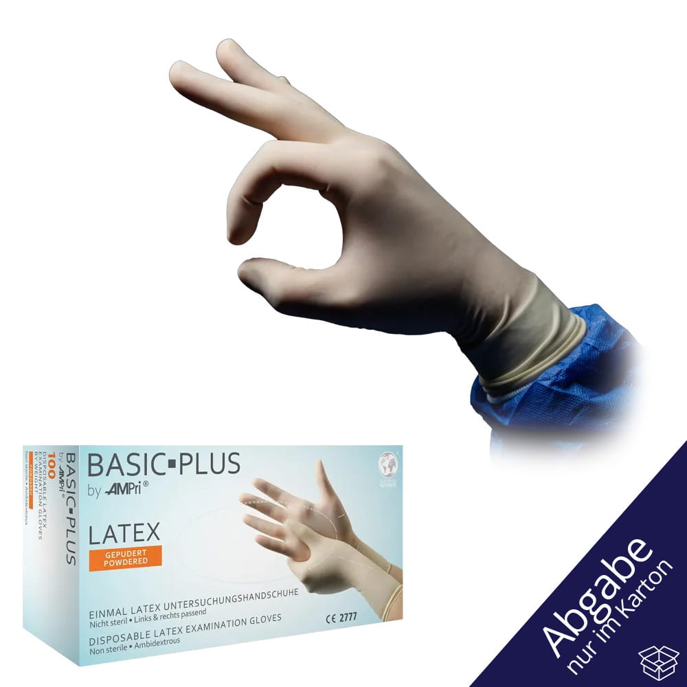 Latexhandschuhe, weiß, Größe M, gepudert, Basic-Plus