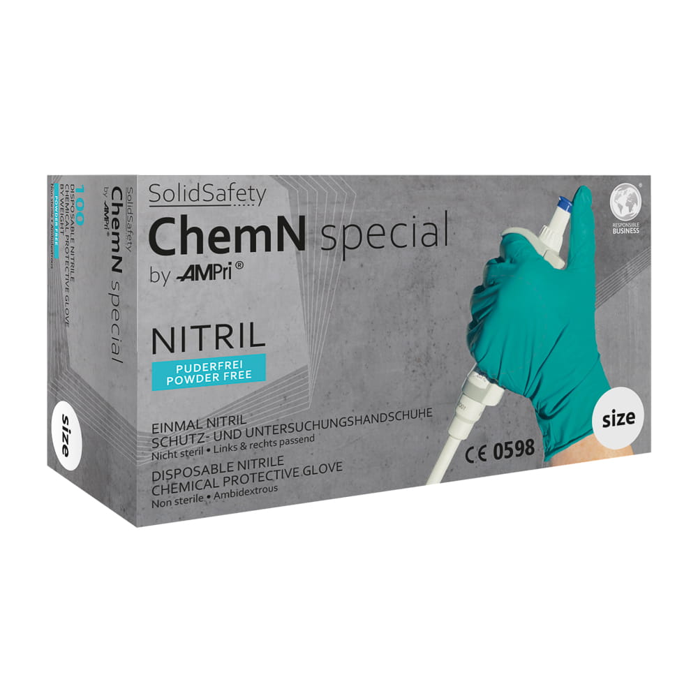 Einmalhandschuhe aus Nitril, Größe S, grün, Solidsafety Chemn Special Einmalhandschuhe aus Nitril, Größe S, grün, Solidsafety Chemn Special