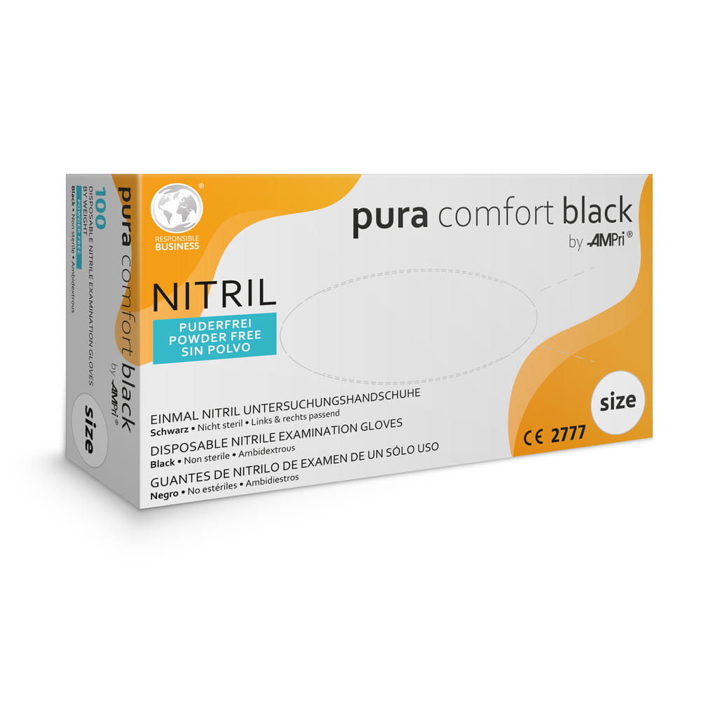 Nitrilhandschuhe, schwarz, Größe XS, puderfrei, Puracomfort Black