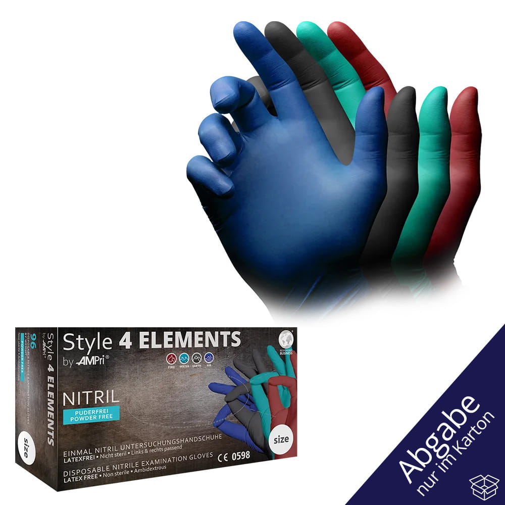Nitrilhandschuhe, bunt, Farbenmix, Größe M, puderfrei, Style 4 Elements by AMPri