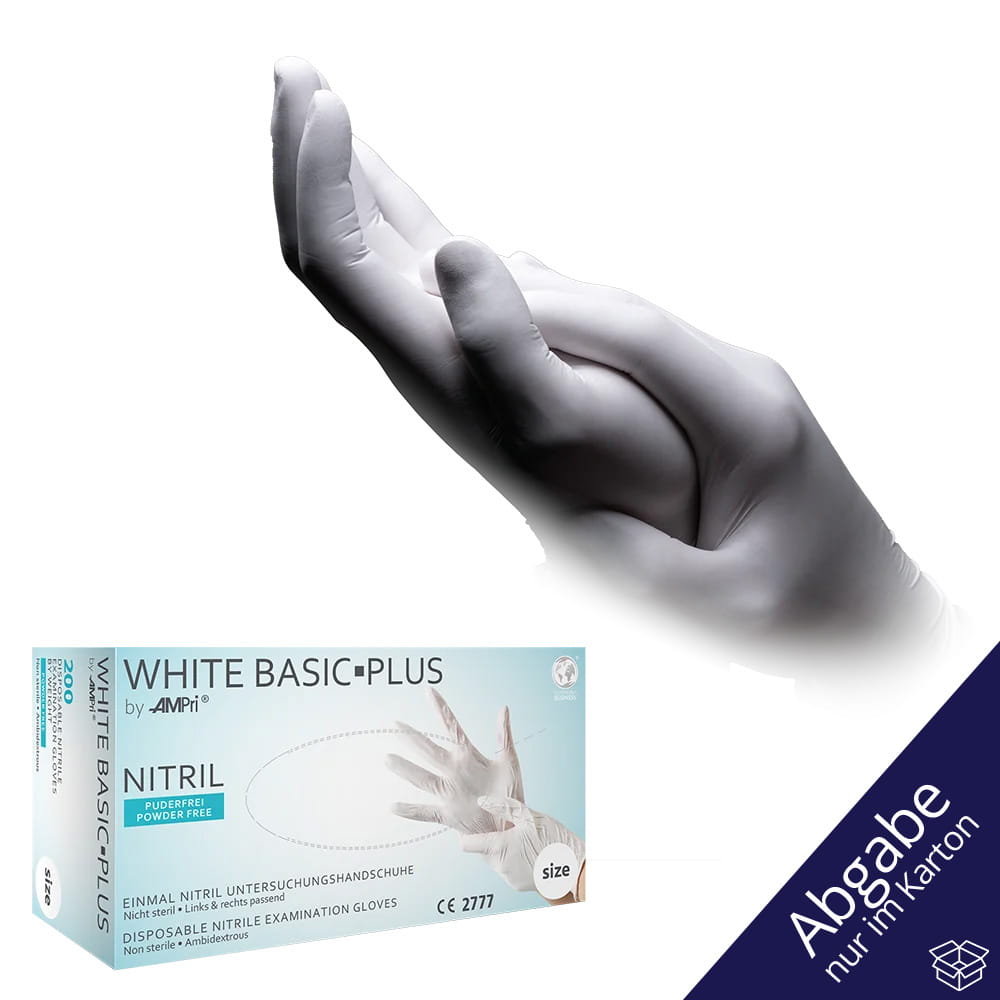 Nitrilhandschuhe, weiß, 200 Stück/Box, Größe M, puderfrei, white Basic-Plus