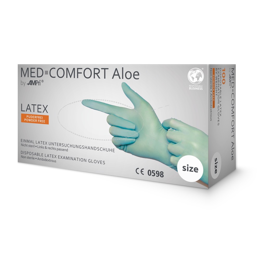 Latexhandschuhe, mintgrün, grün, Größe L, puderfrei, Med-Comfort Aloe