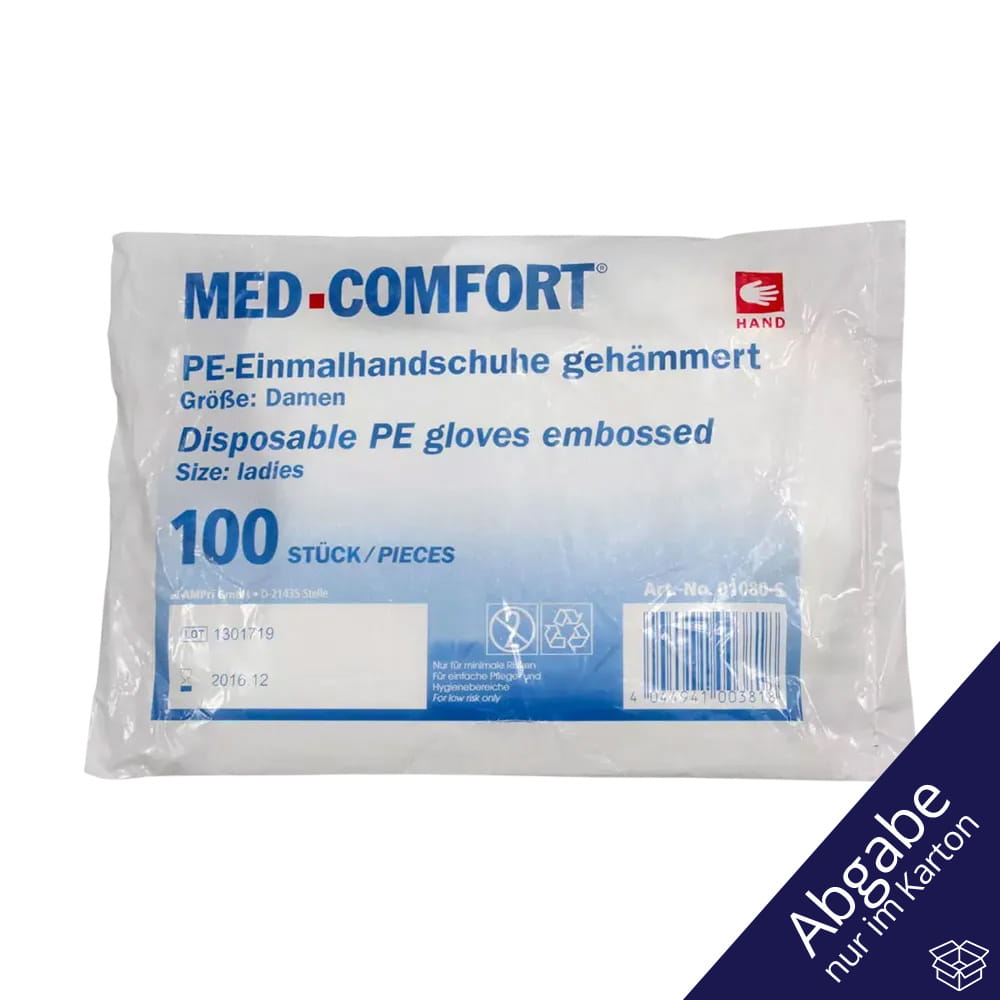 PE Handschuh, transparent, milchig, Größe S (Damen), gehämmert, Med-Comfort