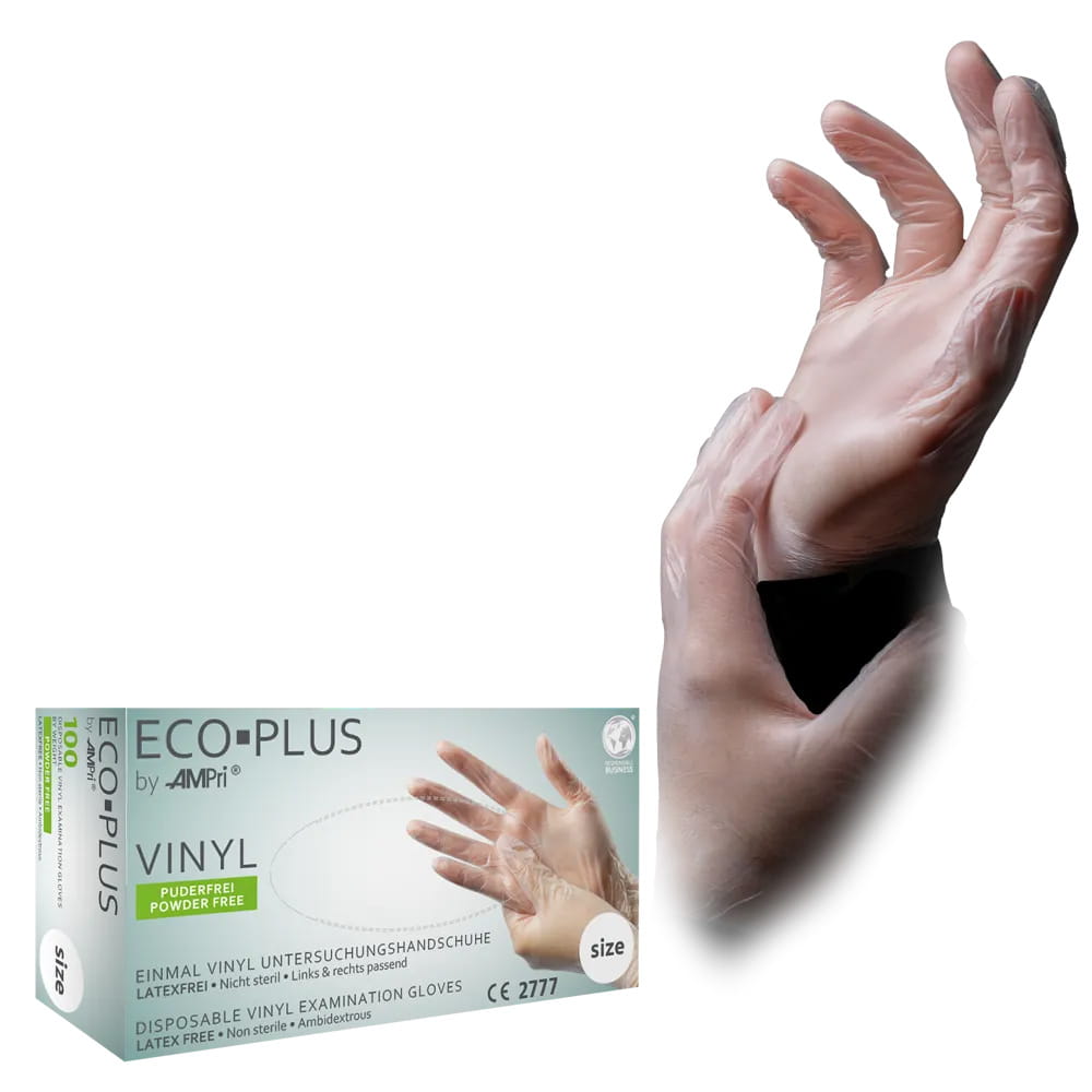 Vinylhandschuhe, weiß, Größe M, puderfrei, Eco-Plus Vinylhandschuhe, weiß, Größe M, puderfrei, Eco-Plus