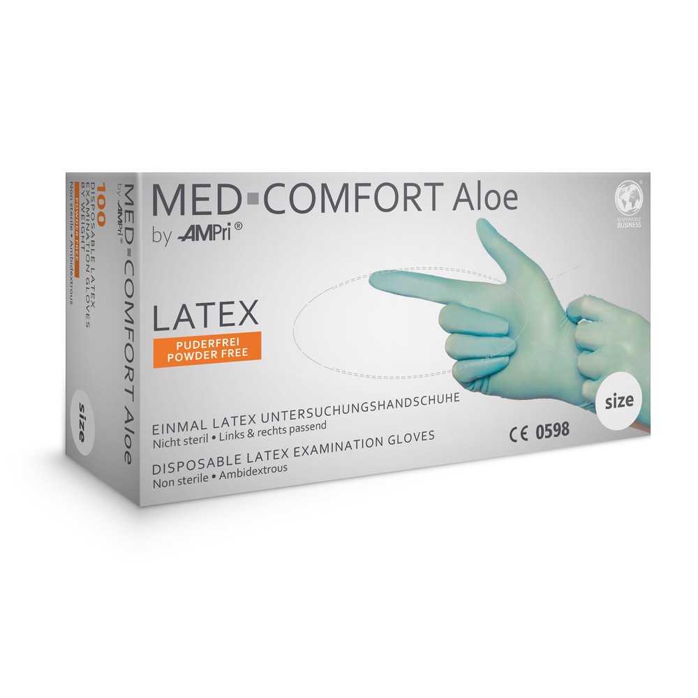 Latexhandschuhe, mintgrün, grün, Größe L, puderfrei, Med-Comfort Aloe
