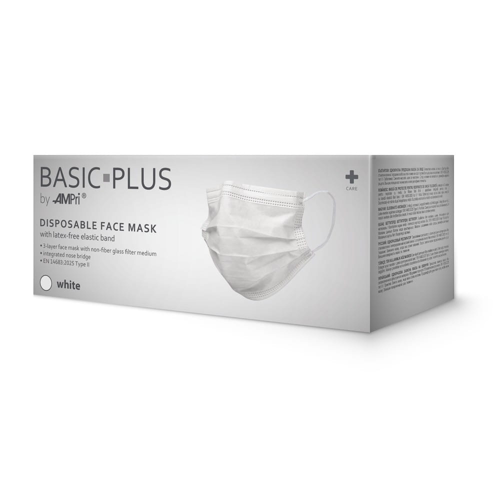 OP Maske, weiss, 3-lagig, Typ II, mit Elastikbändern, Basic-Plus